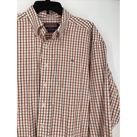 Vineyard Vines Whale‎ Shirt Orange Blue Plaid Sz XL Long Sleeve Shep & Ian - Picture 1 of 8